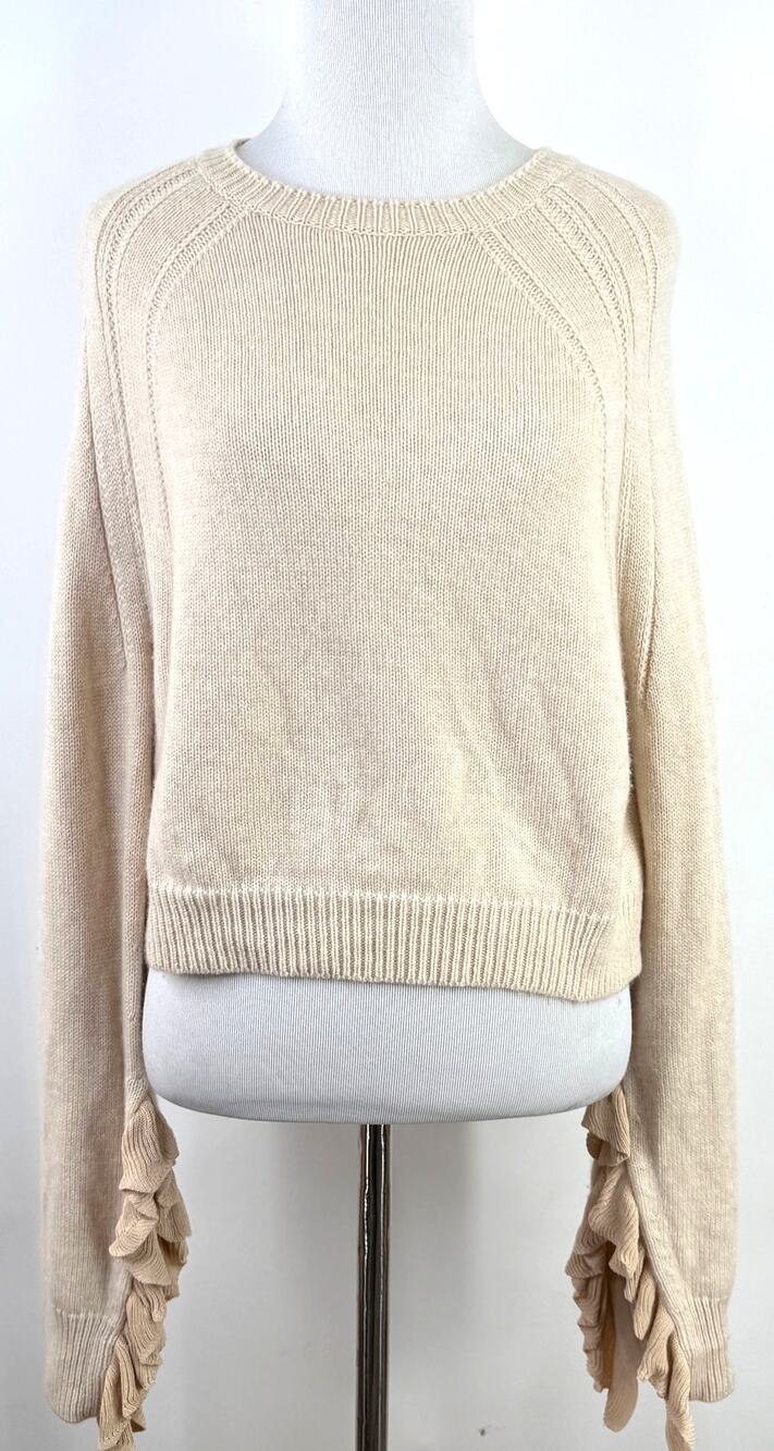 Helmut Lang Cropped Bell Sleeve Ruffle Wool Cashmere Sweater Size Small
